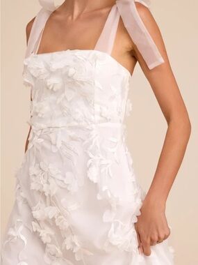 White Floral Appliqué Tie-Shoulder Dress